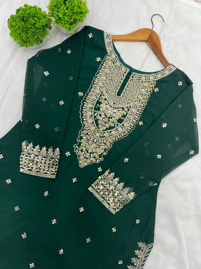 AK 833 Georgette Embroidery Pakistani Kurti With Bottom Dupatta Wholesale Market